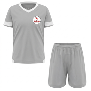 Premium Custom Logo Sublimated Print 100% Polyester Soccer Uniform Set <b>Light</b> Grey V-<b>Neck</b> Football Jersey Shorts Quick-Dry - Product Image 1