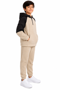 Conjunto de Chándal con Capucha de Forro Polar Sherpa Beige para Niños, Sudadera con Capucha de Felpa Cálida para Invierno y Pantalones Jogger, Conjunto de Dos Piezas de Forro Polar Suave Tipo Teddy, Cómodo - Product Image 2