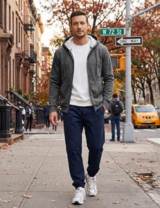 Men's Grey Hooded Zip-Up Sweatshirt Regular Fit Solid Color Cotton French Terry Casual Winter 350 Gsm French Terry Solid Hoodies - Product Image 6