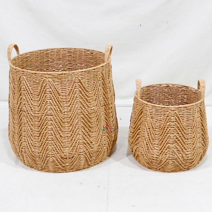 Eco Friendly Handwoven Paper Rope Modern Circular Multi-Purpose Laundry <b>Hamper</b> Storage <b>Basket</b> Set with Handles - Product Image 3