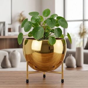 Macetas Redondas de Metal Dorado con Soporte, Modernas y Lujosas, para Plantas Verdes de Interior - Product Image 1