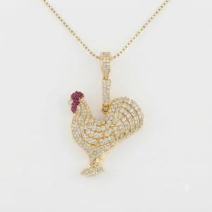 Trendy Stylish Custom Iced <b>Gold</b> Plated 925 Silver Handmade Rooster Lab Grown Diamond Statement <b>Pendants</b> Necklace Charms Unisex - Product Image 1