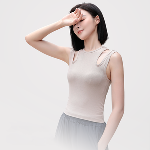 WHOLESALE Women's Summer Yogo Tank <b>Top</b> Fashionable Slimming Cropped Double Shoulder Breathable Hollow Crop <b>Top</b> Sweet Ribbed - Product Image 1