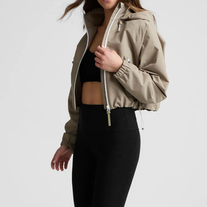 Chaqueta Bomber Corta de Nylon para Mujer, con Capucha, Cierre, Mangas Abullonadas, Logotipo Frontal, Color Sólido, Manga Larga, Otoño-Invierno - Product Image 2