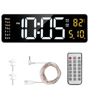 Horloge murale numérique LED 15,7 pouces avec télécommande, 10 niveaux de luminosité, 3 réglages d'alarme, format 12/24 heures, compte à rebours, température - Product Image 6