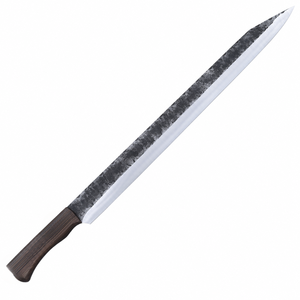 Couteau à découper la viande extra long avec manche en bois brun foncé, bord argenté, lame forgée noire pour boucher et cuisine - Product Image 1