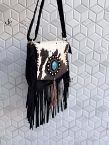 Nouvel Arrivage Sac à Main Bandoulière en Cuir Daim à Franges, Style Western avec Poil de Bovin, Ornements en Pierres, pour Femme, Design Unique - Product Image 2