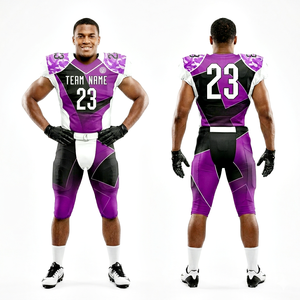 Uniforme de football américain violet et noir de qualité supérieure, personnalisable avec le nom et le logo de l'équipe, vêtements de sport tendance en gros - Product Image 4