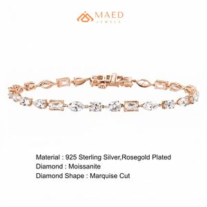 Pulsera de tenis chapada en oro rosa con moissanita de corte pera y marquesa para mujer, joyería elegante para regalo y fiesta - Product Image 6