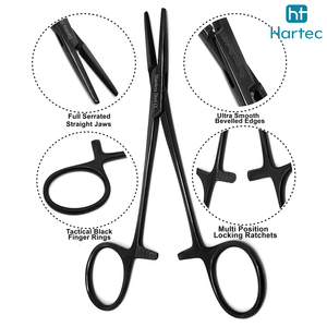 Pince de pêche tactique noire mate en acier inoxydable à mâchoires droites, pinces hémostatiques verrouillables, outils de retrait d'hameçons, équipement de pêche - Product Image 2