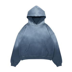 เสื้อฮู้ดดี้ผู้ชายคุณภาพสูง ผ้าฝ้ายฟลีซหนานุ่ม สีไล่ระดับ สไตล์วินเทจ ลุคซีดจาง แฟชั่นลำลอง กันลม - Product Image 2