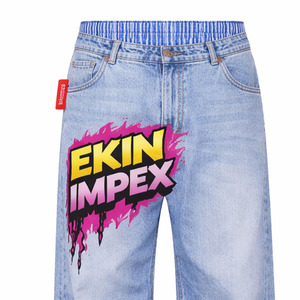 Vaqueros anchos de mezclilla con doble cintura, lavado desgastado, estilo urbano, de tiro medio, con paneles y logo personalizado, para viaje, venta al por mayor - Product Image 4