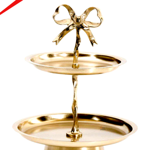 Luxury Gold <b>Bow</b> 2 Tier Metal Cake Stand Elegant Aluminum Tiered Dessert Serving Tray For Wedding Centerpiece - Product Image 1