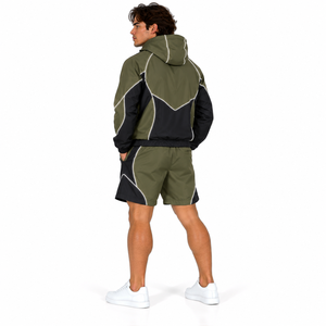 Custom <b>Men</b> <b>Short</b> Set Windbreaker Hooded <b>Jacket</b> Athletic <b>Shorts</b> Set Reflective Piping Custom <b>Men's</b> Streetwear <b>Short</b> Tracksuit - Product Image 4