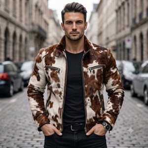 <b>Men's</b> Leather Motorcycle <b>Jacket</b> Hooded <b>Bomber</b> & Pilot Style Plaid Pattern <b>Summer</b> Casual Zipper Closure - Product Image 3
