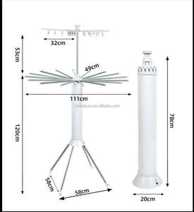 Séchoir à linge pliant en acier inoxydable et plastique, type rond sur pied, à deux niveaux, pour balcon - Product Image 3