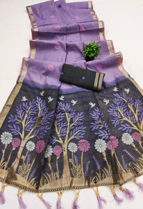 Sari de tela de algodón de excelente calidad con un rico pallu floral para mujeres, para usar en bodas, de proveedor indio. - Product Image 2