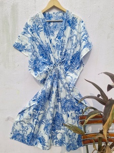 Vestido Kaftán de Algodón con Estampado Tropical para Mujer, Vestido de Playa Boho Maxi Midi, Corte Holgado, Ropa Informal para Vacaciones - Product Image 2