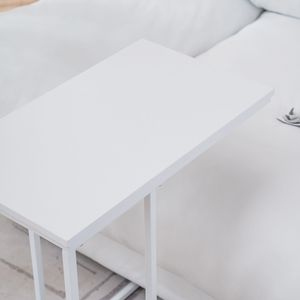 Tavolino Laterale Rettangolare in MDF e Ferro Tipo C 48*28*58cm, Singolo Strato, Bianco con Finitura Spray per Soggiorno - Product Image 5