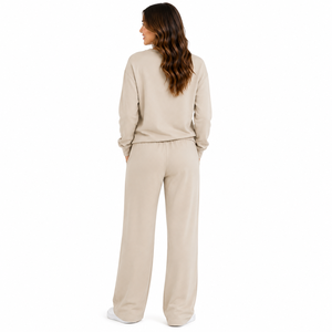 Ensemble de survêtement pour femme en molleton de coton, sweat-shirt à col rond, pantalon large avec poche poitrine, logo personnalisé, vêtements de détente, vente en gros, fournisseur OEM - Product Image 2