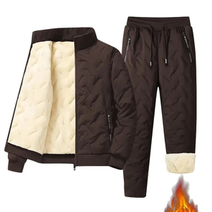 SELF INDUSTRY Eco-Friendly Fleece-Lined <b>Quilted</b> Two-Piece Winter Streetwear Tracksuit Warm Casual Hooded <b>Sweatshirt</b> Jogger Set - Product Image 5