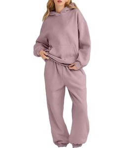 Venta al por mayor de ropa de entrenamiento femenina con logotipo personalizado chándal de 2 piezas pulóver con capucha pantalones conjuntos chándales mujeres 2026 - Product Image 3