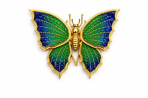 Broche de Mariposa de Plata de Ley Chapado en Oro de Lujo para Mujer |   Exquisitos broches de insectos esmaltados en verde y blanco para mujeres y hombres. - Product Image 2