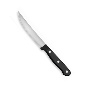 Ensemble de 4 couteaux à steak en acier inoxydable avec lames courbées à bord plat et tranchant, manches noirs à triple rivet pour la cuisine, la salle à manger et la viande - Product Image 3