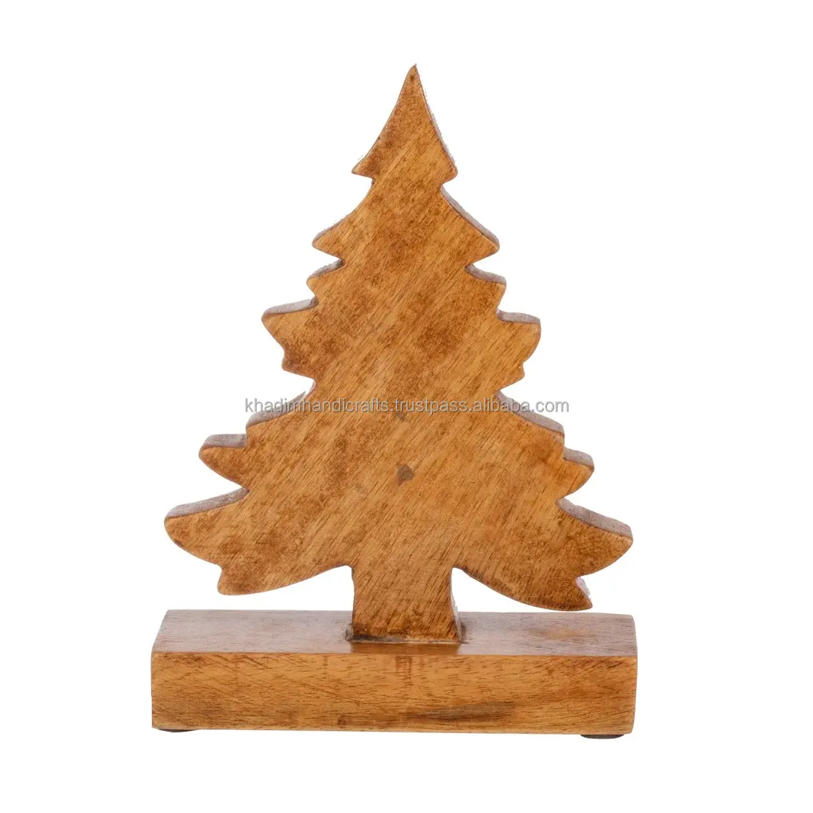 Decoración de mesa de Navidad con forma de árbol de madera con diseño de torneado