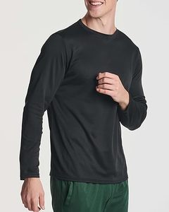 T-shirt à manches longues pour homme, couleur unie, col rond, séchage rapide, tricoté en polyester, coupe décontractée, t-shirt personnalisé - Product Image 3