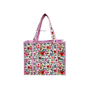 Bolso tote estilo bohemio con estampado a mano, diseño de doble asa, colorido, floral, de algodón acolchado, reutilizable y lavable, hecho a mano. - Product Image 5