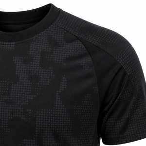 Maillot de football pour homme OEM ODM, noir camouflage, manches courtes, évacuation de l'humidité, coupe classique, 100% polyester, col en V, vêtements toutes saisons - Product Image 4