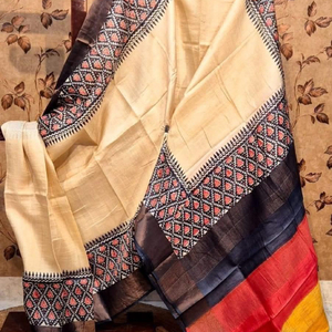 Sari de Seda Tussar Premium para Mujer |   Ropa Étnica Tradicional |   Sari de Diseño Ligero y Suave para Fiestas, Bodas y Festivales - Product Image 1