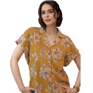 Camisa con estampado floral de viscosa de rayón para mujer, suave y cómoda, de manga corta, informal, para verano, elegante, con botones - Product Image 1