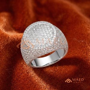 Luxury Iced Out <b>Men's</b> <b>Ring</b> 925 Sterling <b>Silver</b> Full Moissanite Micro Pave Round Dome Signet <b>Ring</b> Hip Hop Jewellery for <b>Men</b> - Product Image 1