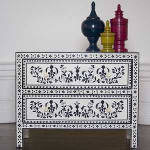 <b>Handmade</b> Flower Design Bone Inlay Dresser Kids Fabric Metal Storage Drawers Bedroom Living Room Bed Side Table <b>Clothes</b> Shoes - Product Image 3