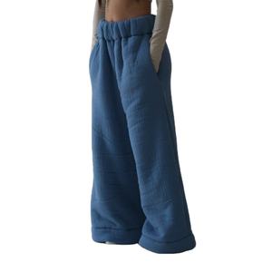 Pantalones Anchos Azules para Hombre, Cintura Elástica, Tejido de Algodón, Casuales, Transpirables, Estilo Primavera, Tela de Peso Medio - Product Image 2