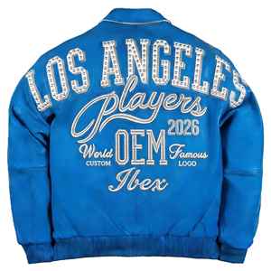 OEM USA Size Lambskin Custom Varsity Bomber <b>Jacket</b> for Men Luxury <b>Rhinestone</b> Waterproof Reversible Streetwear Plain Applique - Product Image 2