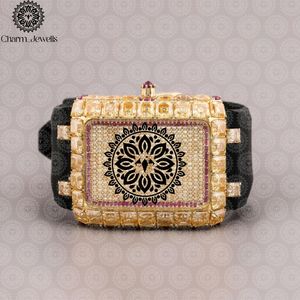 Charm_Jewells Luxury Rectangle <b>Watch</b> With Gems And Stones Analog Quartz Movement Leather Band Women Fashion Bracelet - Product Image 1