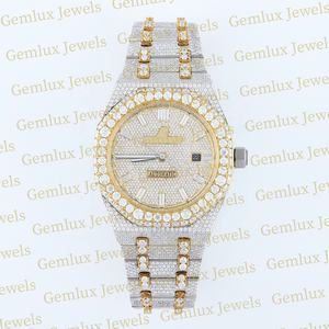 Montre pour homme Hip Hop bicolore plaqué or 14 carats avec date automatique, nouveauté, testeur de diamants D VVS, Moissanite entièrement glacé - Product Image 1