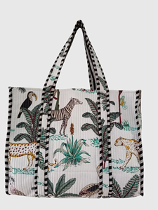 Sac fourre-tout en coton à motif floral avec design à panneaux, ouverture supérieure, style bohème, pour le shopping en toutes saisons - Product Image 1