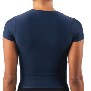 Camiseta de Manga Corta de Doble Capa para Mujer, Color Azul Ancla, Suave y Elástica, para Gimnasio, Yoga, Entrenamiento - Product Image 6
