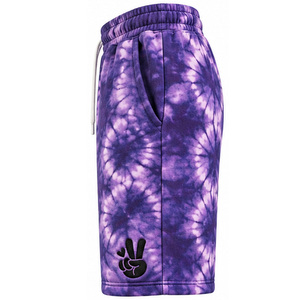 <b>Mens</b> Tie Dye Fleece <b>Shorts</b> With Embroidery <b>Elasticated</b> <b>Waist</b> Side Pockets Custom Streetwear Wholesale Clothing Supplier Exporter - Product Image 3
