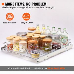 Organisateur de rangement coulissant en acier robuste 21,5" L x 21" P x 3,5" H avec tiroirs à roulettes pour armoire et étagères de garde-manger pour la cuisine - Product Image 5