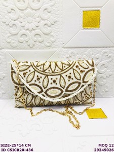 Handmade Brass Beaded Evening <b>Clutch</b> Purse | Embroidered <b>Wedding</b> <b>Clutch</b> Bag | Designer Party Handbag | Bridal Cocktail <b>Clutch</b> - Product Image 1