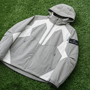 <b>Men</b> Gray <b>White</b> Hooded Windbreaker <b>Jacket</b> Geometric Panel Full Zip Lightweight Outdoor Sports <b>Jacket</b> - Product Image 3