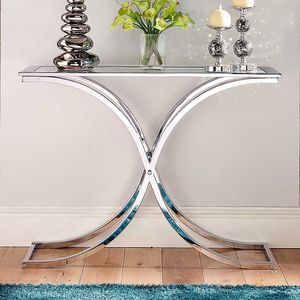 <b>Rustic</b> Metal Console <b>Table</b> Featuring Elegant Glass Top Decorative Furniture For Hallway Bedroom And Living Spaces - Product Image 1
