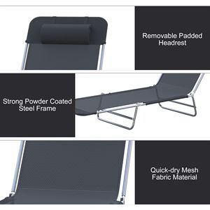 Chaise longue pliante portable en bois avec dossier réglable sur 6 niveaux et coussin pour patio, jardin, plage - Product Image 5