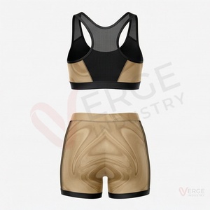 Conjunto de 2 piezas de yoga para mujer: Top corto acanalado azul marino de manga larga con cuello cuadrado y tirantes finos, y shorts de cintura alta - Product Image 2