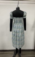 Robe Courte Été Décontractée à Imprimé Floral, Manches Bouffantes, Col Cœur, Taille Empire, Coupe Trapèze, Tissée